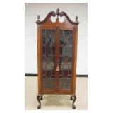 1160	OUTSTANDING ANTIQUE MAHOGANY CRYSTAL CABINET W/INDIVIDUAL PANE GLASS SIDES & DOORS ON BALL & CLAW FEET, APPROXIMATELY 17 IN X 35 IN X 86 IN HIGH