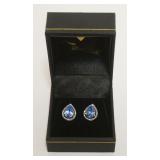 1169	14K WHITE GOLD AQUAMARINE AND DIAMOND CHIP STUD EARRINGS, 1.82 DWT INCLUDING STONES. STONE MEAS