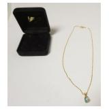 1171	14K AQUAMARINE NECKLACE, MARKED 14K M/P, 3.89 DWT INCLUDING STONE, NECKLACE APPROXIMATELY 17 IN