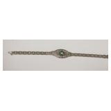 1182	VINTAGE SILVER BRACELET WITH GREEN & PALE LAVENDER STONES MARKED MK, APPROXIMATELY 7 IN L