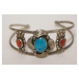 1185	TURQUOISE STONE CUFF BRACELET, 925 MEX AND MAKERS MARK