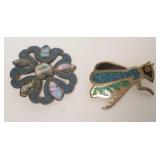 1187	STERLING SILVER PINS, SIGNED MEXICO WITH MAKERS MARK, BUG WITH TURQUOISE AND STARBUST 
