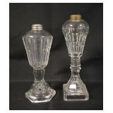 1010	ANTIQUE FLINT GLASS KEROSENE LAMPS, TALLEST APPROXIMATELY 10 1/2 IN HIGH