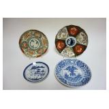 1024	IMARI & BLUE & WHITE PORCELAIN PLATES, LARGEST APPROXIMATELY 9 1/2 IN
