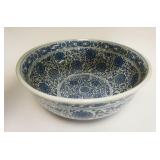 1032	LARGE ASIAN BLUE & WHITE PORCELAIN BOWL, APPROXIMATELY 17 IN X 7 IN HIGH