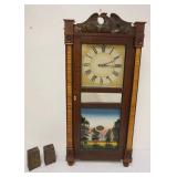1070	ANTIQUE SHELF CLOCK, JOSEPH WELLS/CHAUNCY BOARDMAN, CARVED EAGLE CREST, NOT ORIGINAL FEET, APPR