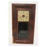 1075	ANTIQUE SHELF CLOCK, FORESTVILLE BRISTOL CT, NO WEIGHTS, APPROXIMATELY 17 IN X 5 IN X 31 IN HIG