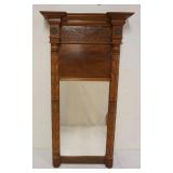 1080	ANTIQUE FEDERAL MAHOGANY MIRROR W/CARVED HALF COLUMNS & BRASS ROSETTES AT PEDIMENT, APPROXIMATE