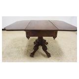 1082	ANTIQUE FEDERAL MAHOGANY DROP LEAF TABLE, ACANTHUS CARVED, HEAVY CARVED PEDESTAL & PAW FOOT BAS