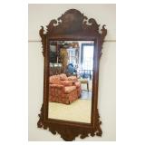 1089	CHIPPENDALE STYLE MIRROR MAHOGANY WITH BANDING, ON BACK TOP RAIL W F REYNOLDS, APPROXIMATELY 23