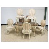 1093	KARGES DINING TABLE WITH 2 LEAVES AND 6 CHAIRS, TABLE APPROXIMATELY 64 IN X 45 IN X 30 IN, LEAV