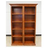 1113	BALLARD DESIGNS 2 PART NARROW AND TALL PINE BOOKCASE WITH REEDED COLUMN FRONTS, APPROXIMATELY 5