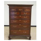 1114	HENKEL HARRIS VIRGINIA GALLERIES MAHOGANY 9 DRAWER TALL CHEST WITH QUARTERED REEDED COLUMNS, CH