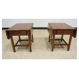 1138	PAIR OF PINE ETHAN ALLEN DROP LEAF 1 DRAWER STANDS, CLOSED APPROXIMATELY 27 IN X 21 IN X 24 IN 