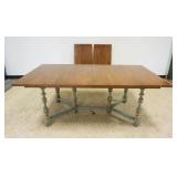 1143	FORMATIONS COUNTRY STYLE EXTENSION TABLE WITH 2 LEAVES AND PAINT ACCENTED GREEN AND GILT GOLD T