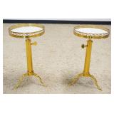 1148	JOHN BOONE PAIR OF BRASS MARBLE TOP LAMP/OCCASIONAL TABLES WITH ADJUSTABLE HEIGHT, APPROXIMATEL