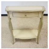 1155	PAINT DECORATED SMALL 1 DRAWER DEMI LUNE STAND, APPROXIMATELY 14 IN X 30 IN X 32 IN H