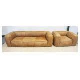 1183	LEATHER SOFA AND CLUB CHAIR, SOFA APPROXIMATELY 90 IN X 39 IN X 28 IN H