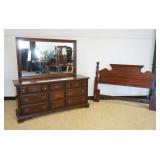 1187	THOMASVILLE 9 DRAWER CHEST WITH ATTACHED MIRROR AND QUEEN SIZE HEADBOARD, CHEST APPROXIMATELY 6