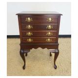 1189	LEISTERS FURNITURE CO. CHERRY 4 DRAWER SILVER CHEST ON QUEEN ANNE LEGS, APPROXIMATELY 24 IN X 1