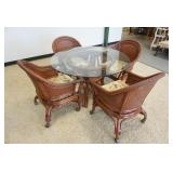 1192	WOVEN 5 PIECE PATIO SET, WITH 48 IN ROUND GLASS TOP TABLE AND 4 ARM CHAIRS
