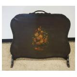 1199	WOOD FRAME SCREEN WITH FLORAL PAINTED LEATHER CENTER, APPROXIMATELY 42 IN X 48 IN H