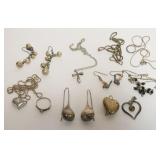 1213	GROUP OF STERLING SILVER JEWELRY AS FOUND, 1.5 TOZ WITH STONES