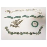 1223	SELECTION OF STERLING SILVER JEWELRY WITH MEXICO BRACELETS AND PINS AND A MARCASITE NECKLACE, 1