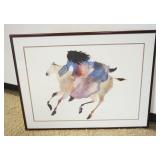 1232	CAROL GRIGG FRAMED PAINTING *RIDING BOY*, APPROXIMATELY 32 IN X 42 IN OVERALL