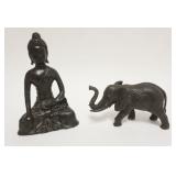 1015	BRONZE ELEPHANT FIGURE & DEITY STATUE COMPOSITE, TALLEST APPROXIMATELY 10 IN HIGH