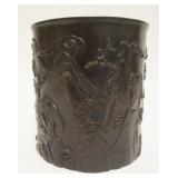1018	CHINESE CARVED WOODEN BRUSH POT, APPROXIMATELY 7 IN X 8 IN HIGH