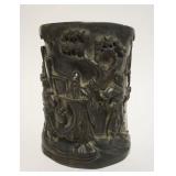 1019	CHINESE CARVED WOODEN BRUSH POT, APPROXIMATELY 5 IN X 6 IN HIGH
