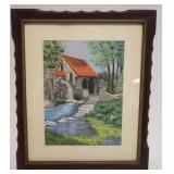 1030	FRAMED PASTEL OF STONE MILL AND WATER WHEEL, TITLED *A SHOW PLACE* COBBS CREEK PHILADELPHIA PA,