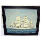 1041	OIL PAINTING ON CANVAS, IMAGE OF SHIP, SIGNED EDWARD HELGALON 1971, APPROXIMATELY 34 IN X 28 IN