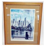 1050	FRAMED PRINT, CAT PEERING OUT WINDOW, TITLED *QUIET AFTERNOON*, SIGNED E FREYMAN, #20/950, APPR