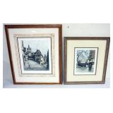 1051	2 ARTIST SIGNED ENGRAVINGS, CONTINENTAL SCENES, LARGEST APPROXIMATELY 20 IN X 24 IN OVERALL