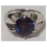 1102	14K WHITE GOLD MENS RING WITH BLUE STONE, APPROXIMATE SIZE 10 1/4, 9.48 DWT INCLUDING STONE