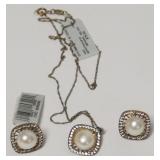 1105	14K WHITE TOPAZ EARRINGS AND NECKLACE SET, NECKLACE APPROXIMATELY 18 IN, 5.3 DWT INCLUDING STON