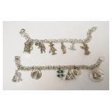 1110	2 STERLING SILVER CHARM BRACELETS, 2.73 TOZ, 12 CHARMS, 4 NO MARKINGS FOUND, BOTH APPROXIMATEY 