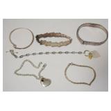 1111	6 STERLING SILVER BRACELETS, 2.2 TOZ