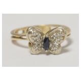 1123	14K LADIES SAPPHIRE BUTTERFLY RING, APPROXIMATE SIZE 5 1/2, 2.26 DWT INCLUDING STONES