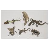 1137	ASSORTMENT OF ANIMAL PINS, PARROT & FLY MARKED MEXICO, 3 LIZARDS ONE MARKED JAY STRONGWATER AND