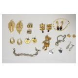 1143	ASSORTED LADIES JEWELRY INCLUDING 2 RINGS, 8 PAIRS EARRINGS, 3 BRACELETS AND ONE WIRE DOLL PIN.