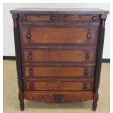 1160	ANTIQUE FEDERAL 6 DRAWER CHEST WITH BIRDSEYE MAPLE VENEER, DRAWER FRONT AND PINE APPLE TURNED C