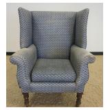1167	ANTIQUE UPHOLSTERED WING BACK CHAIR, UPHOLSTERY WORN, APPROXIMATELY 34 IN X 28 IN X 35 IN H