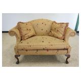 1173	SHERRILL UPHOLSTERED LOVE SEAT WITH CRAVED BALL AND CLAW FOOT LEGS, APPROXIMATELY 60 IN X 33 IN