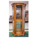 1183	PULASKI OAK CURVED GLASS CHINA CABINET, APPROXIMATELY 39 IN X 18 IN X 77 IN H
