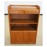 1187	DANISH TEAK SHELF WITH 2 DRAWERS AND 2 DOORS, APPROXIMATELY 32 IN X 13 IN X 47 IN H