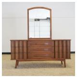 1191	UNITED FURNITURE COMPANY MID CENTURY MODERN 9 DRAWER CHEST WITH MIRROR, APPROXIMATELY 64 IN X 19 IN X 70 IN H OVERALL WITH MIRROR