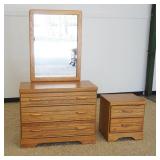 1196	CONTEMPORARY 3 DRAWER CHEST WITH MIRROR AND MATCHING 2 DRAWER BED SIDE STAND